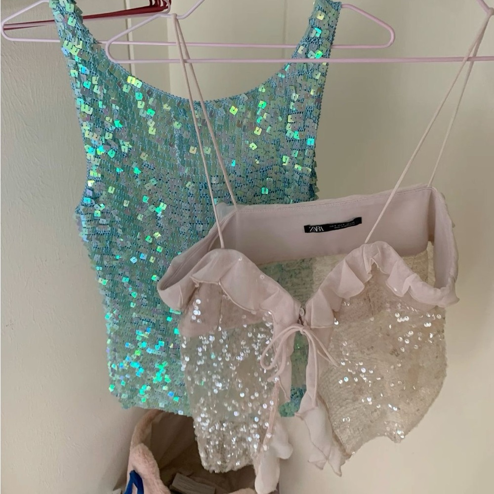 Zara Sequin Tank Top - Iridescent pink